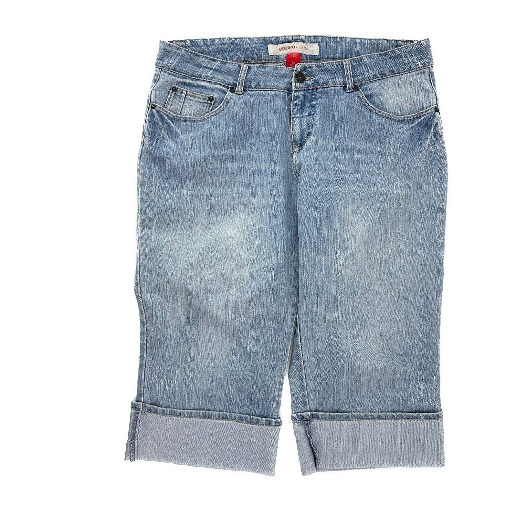 Mossimo Denim Crop Cuffed‎ Distressed Women'ss ize 16W Medium Blue Denim Jeans